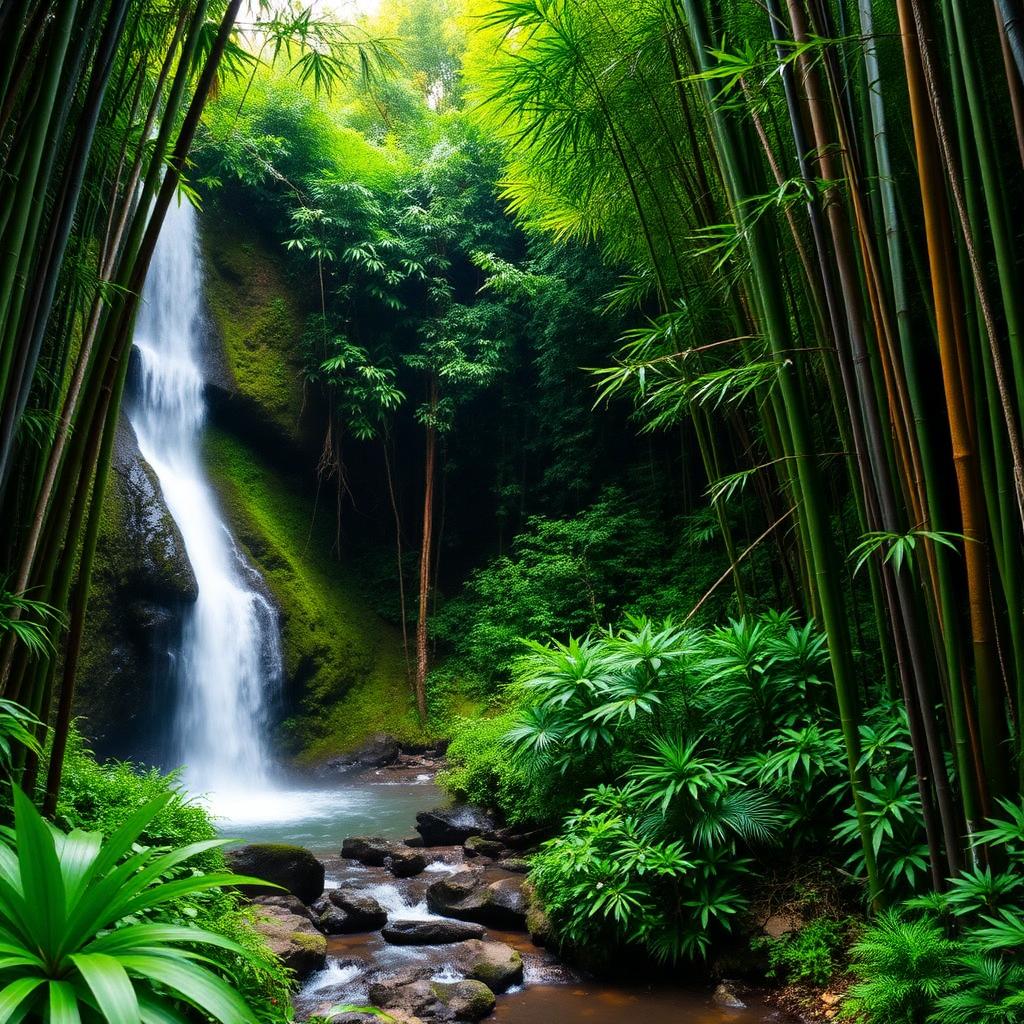 Waterfall in a bamboo forest along the Road to Hana on Maui
